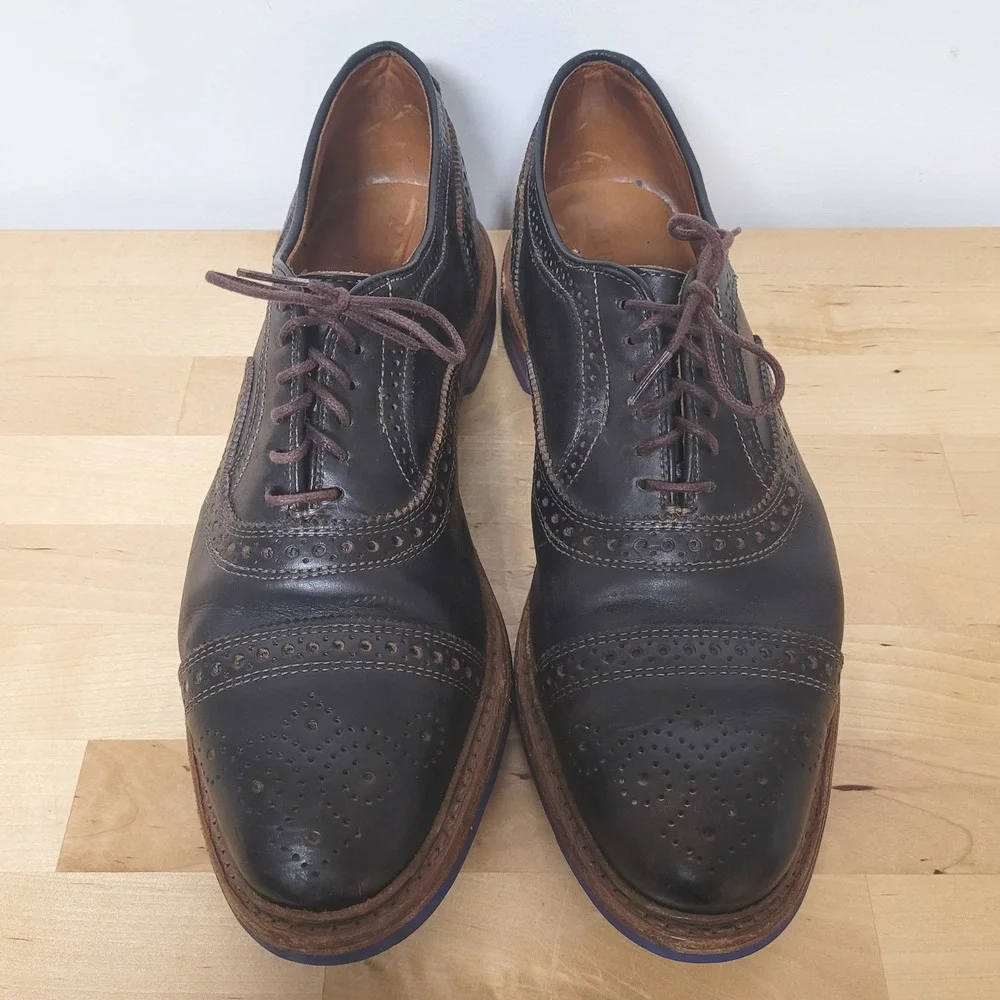 Allen Edmonds Shoes Mens 9.5 D Dark Brown Strandmok Oxford Blue Sole Brogue 8655